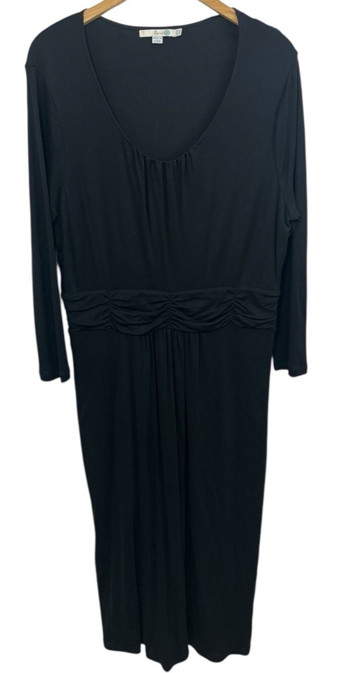 Boden Womens Mabel Jersey Dress 16L Black Ruched Knee Length Minimalist